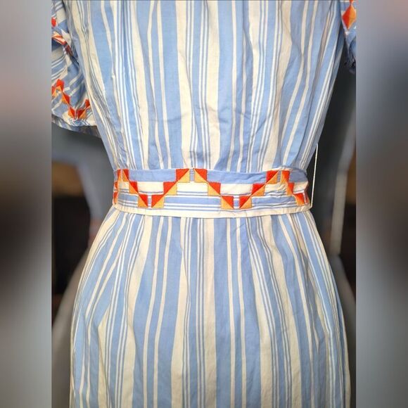 *SOLD* Marie Oliver Darcy Off Shoulder Tie Waist Side Split Stripe Dress XS - Picture 5 of 16